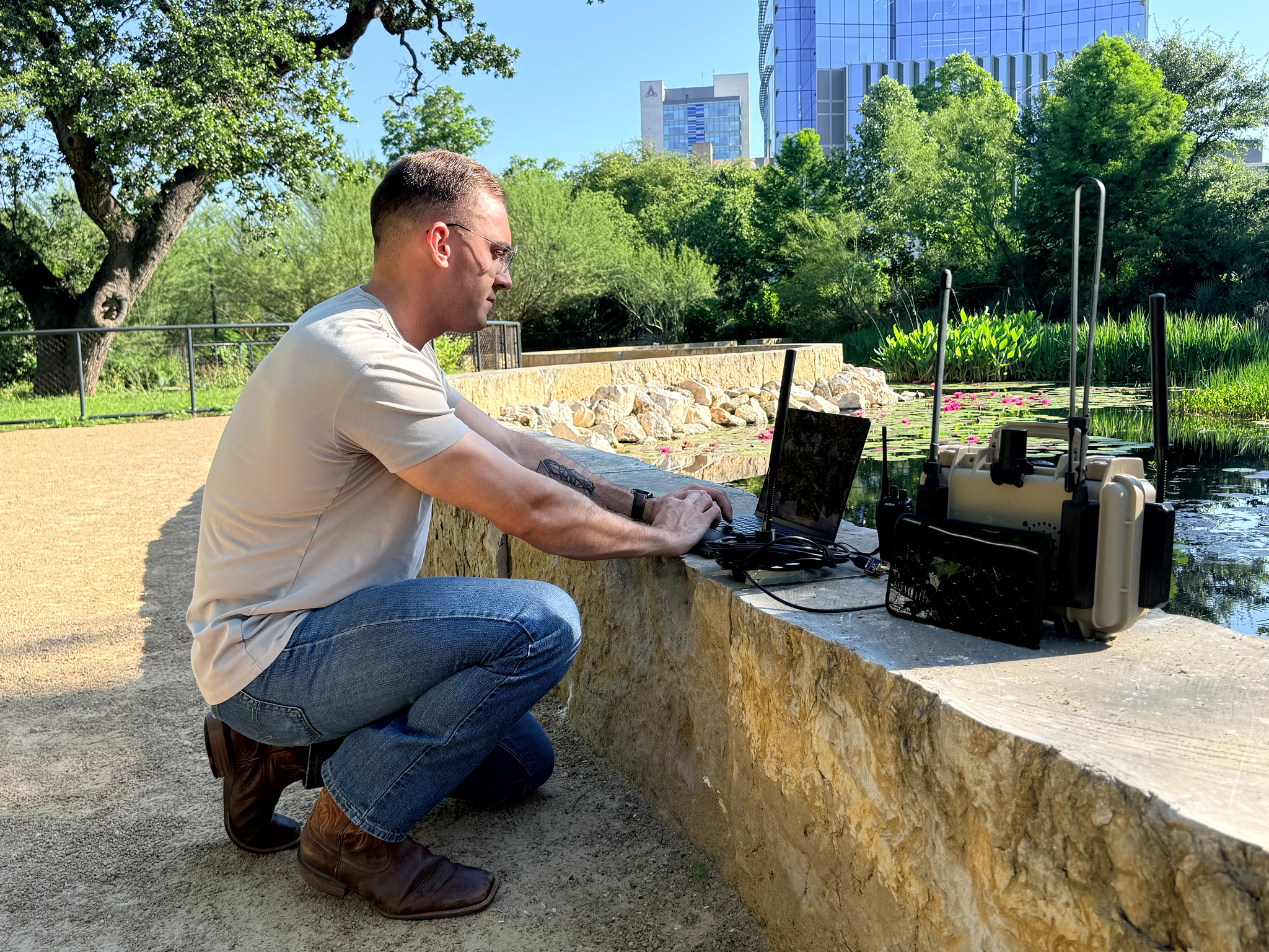 Patrick adjusting an AeroT device during setup