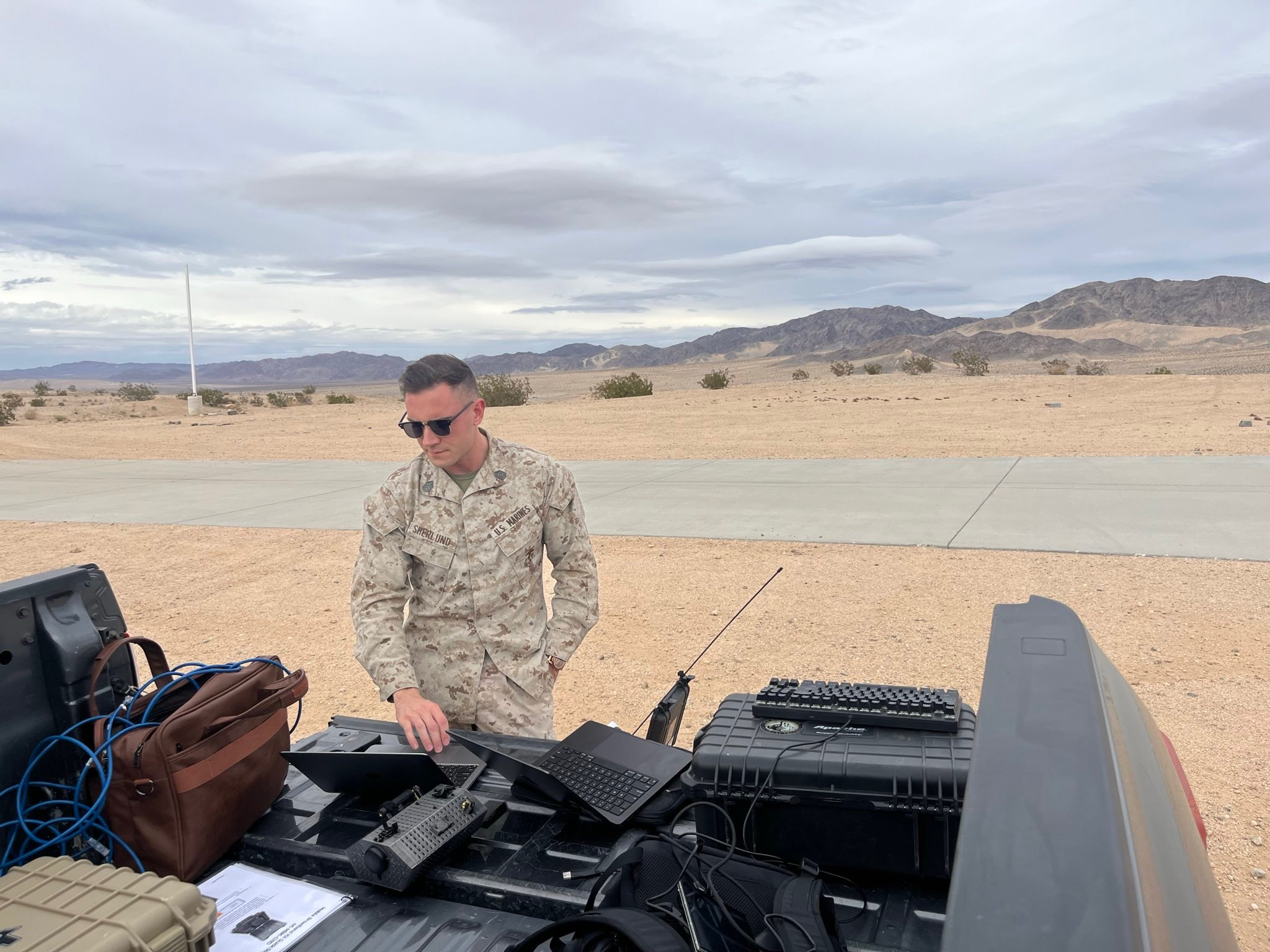 Patrick field testing AeroT equipment at 29 Palms